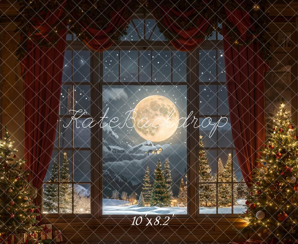 Kate Christmas Backdrop Full moon Outside Window Designed by Chain Photography