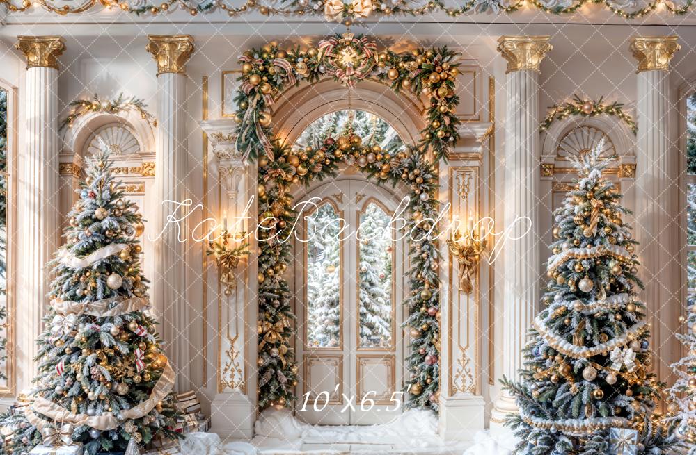 Lightning Deals-1 Kate Winter Christmas Tree Backdrop Retro Grand Door Designed by Chain Photography