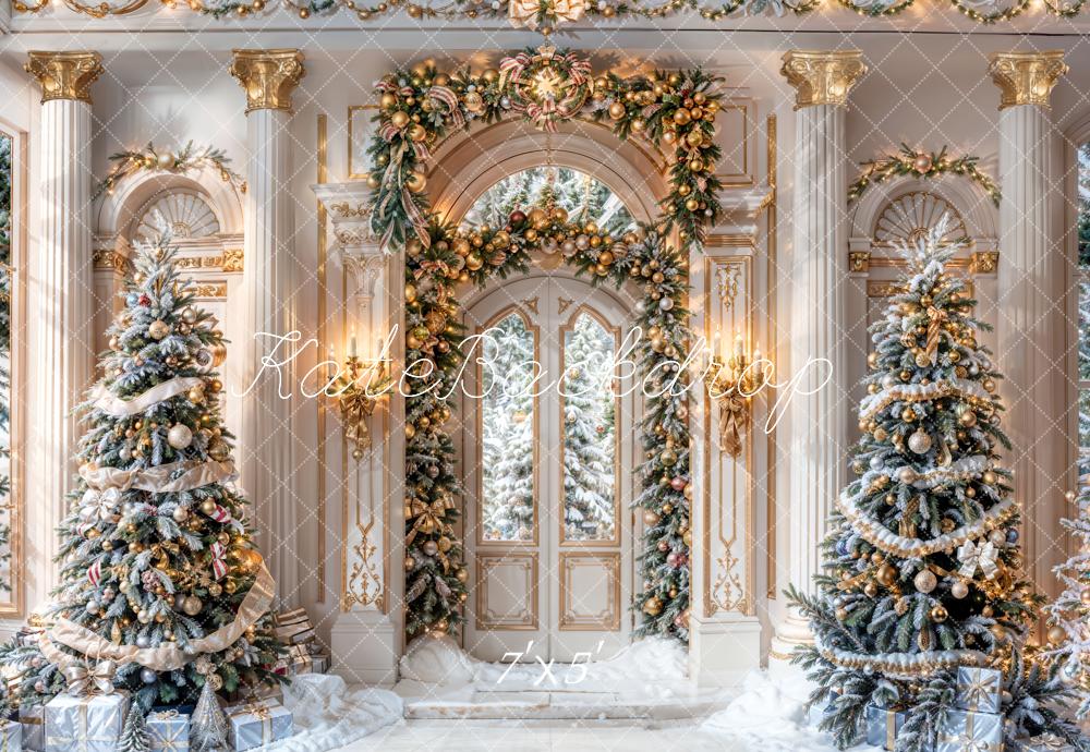 Lightning Deals-1 Kate Winter Christmas Tree Backdrop Retro Grand Door Designed by Chain Photography