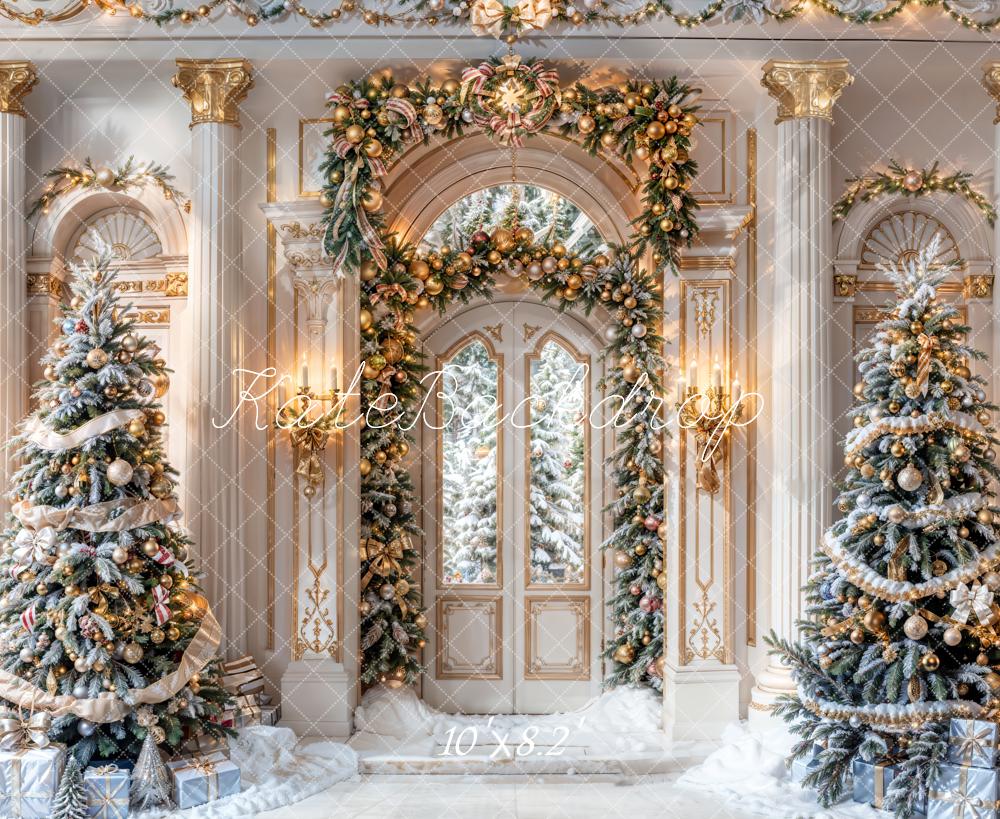 Lightning Deals-1 Kate Winter Christmas Tree Backdrop Retro Grand Door Designed by Chain Photography