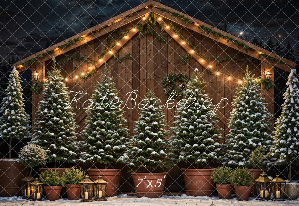 Kate Christmas Tree Wooden House Night Sky Backdrop Designed by Chain Photography