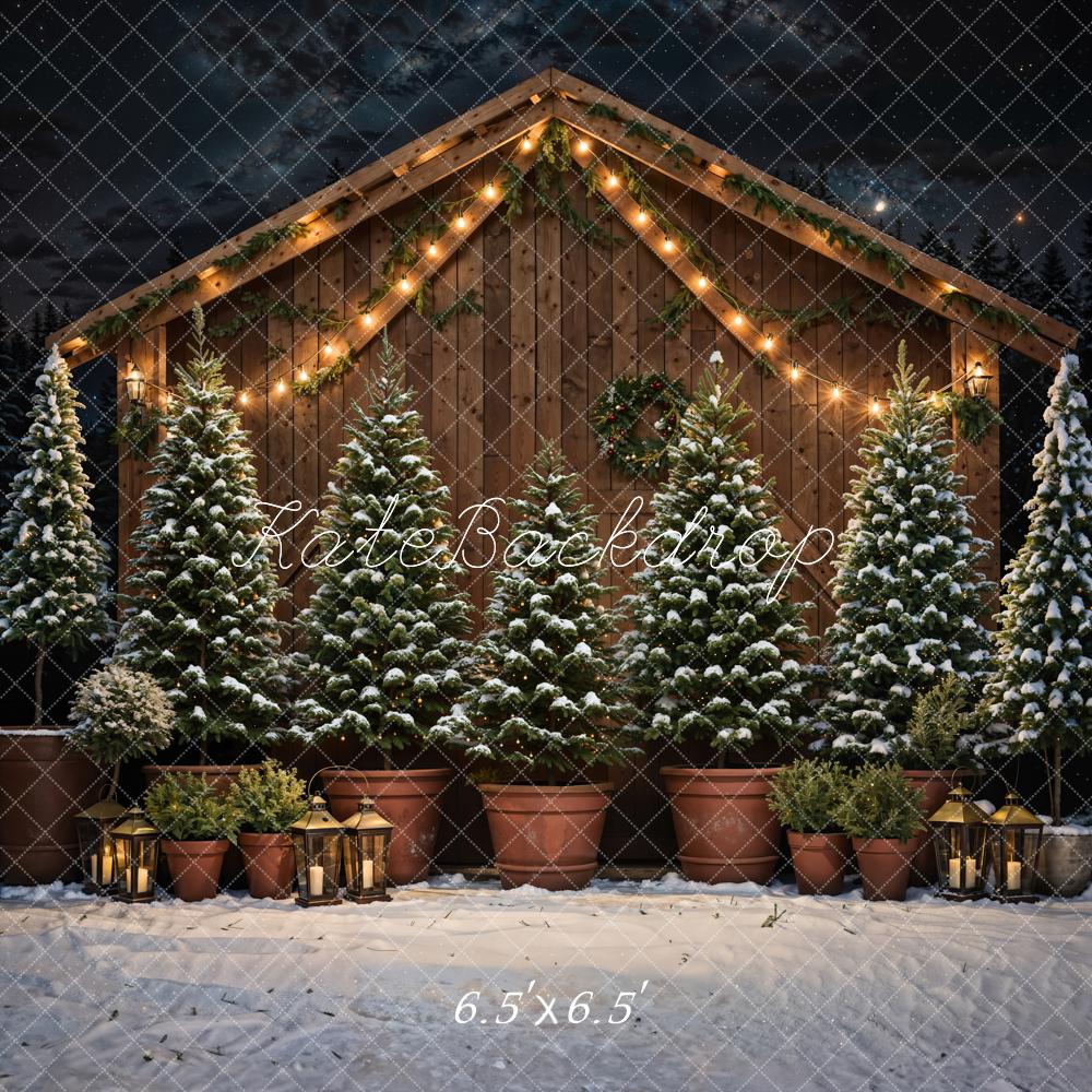 Kate Christmas Tree Wooden House Night Sky Backdrop Designed by Chain Photography