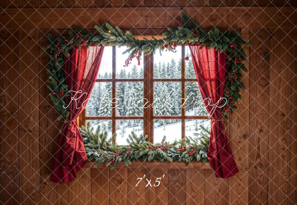 Kate Cabin Window Forest Snow Backdrop Designed by Chain Photography