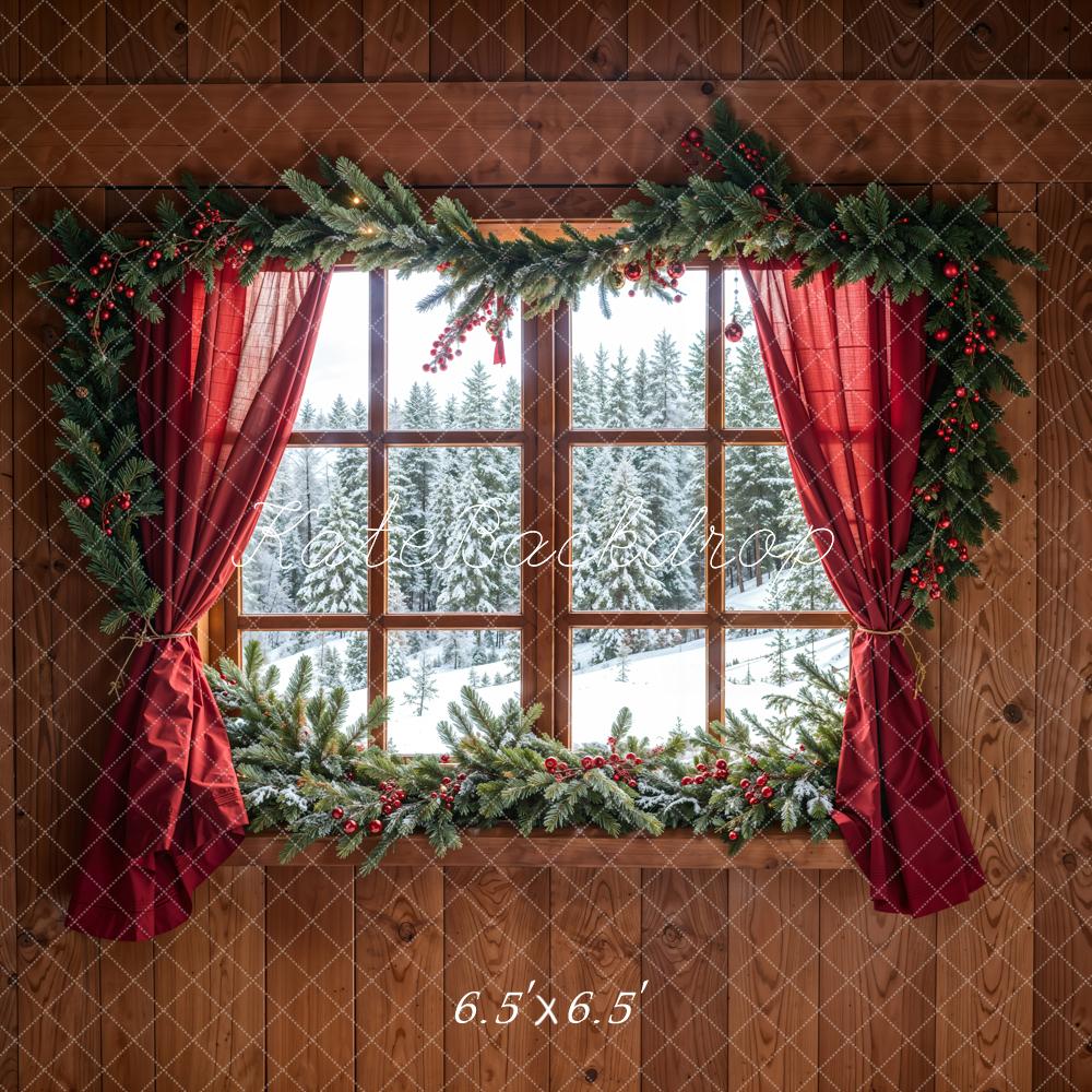 Kate Cabin Window Forest Snow Backdrop Designed by Chain Photography