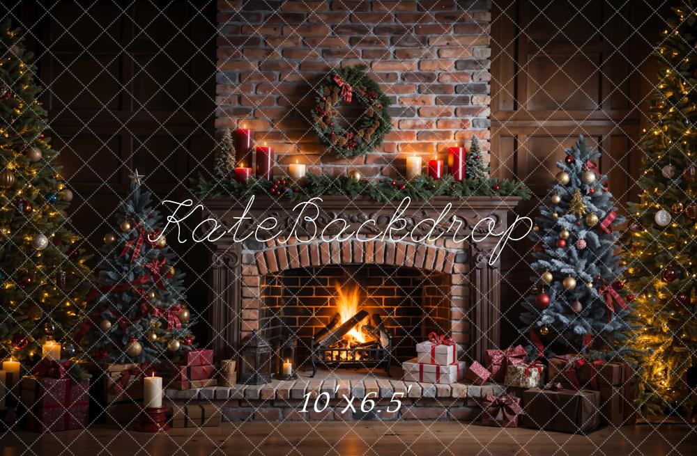 Kate Christmas Brick Fireplace Backdrop Designed by Emetselch