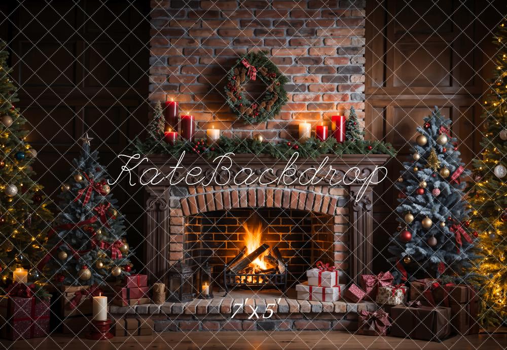 Kate Christmas Brick Fireplace Backdrop Designed by Emetselch