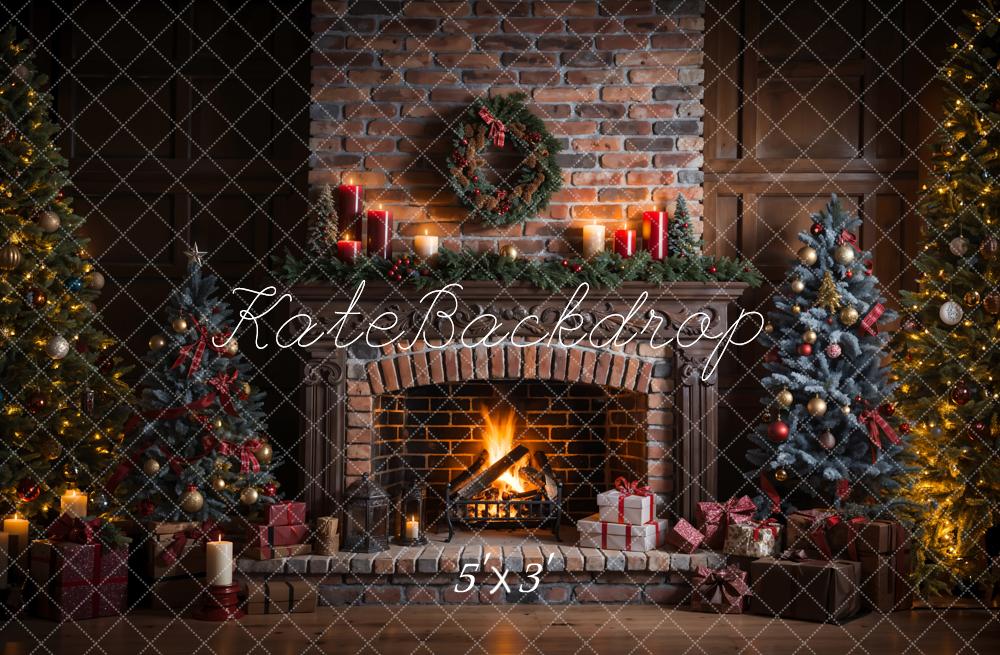 Kate Christmas Brick Fireplace Backdrop Designed by Emetselch