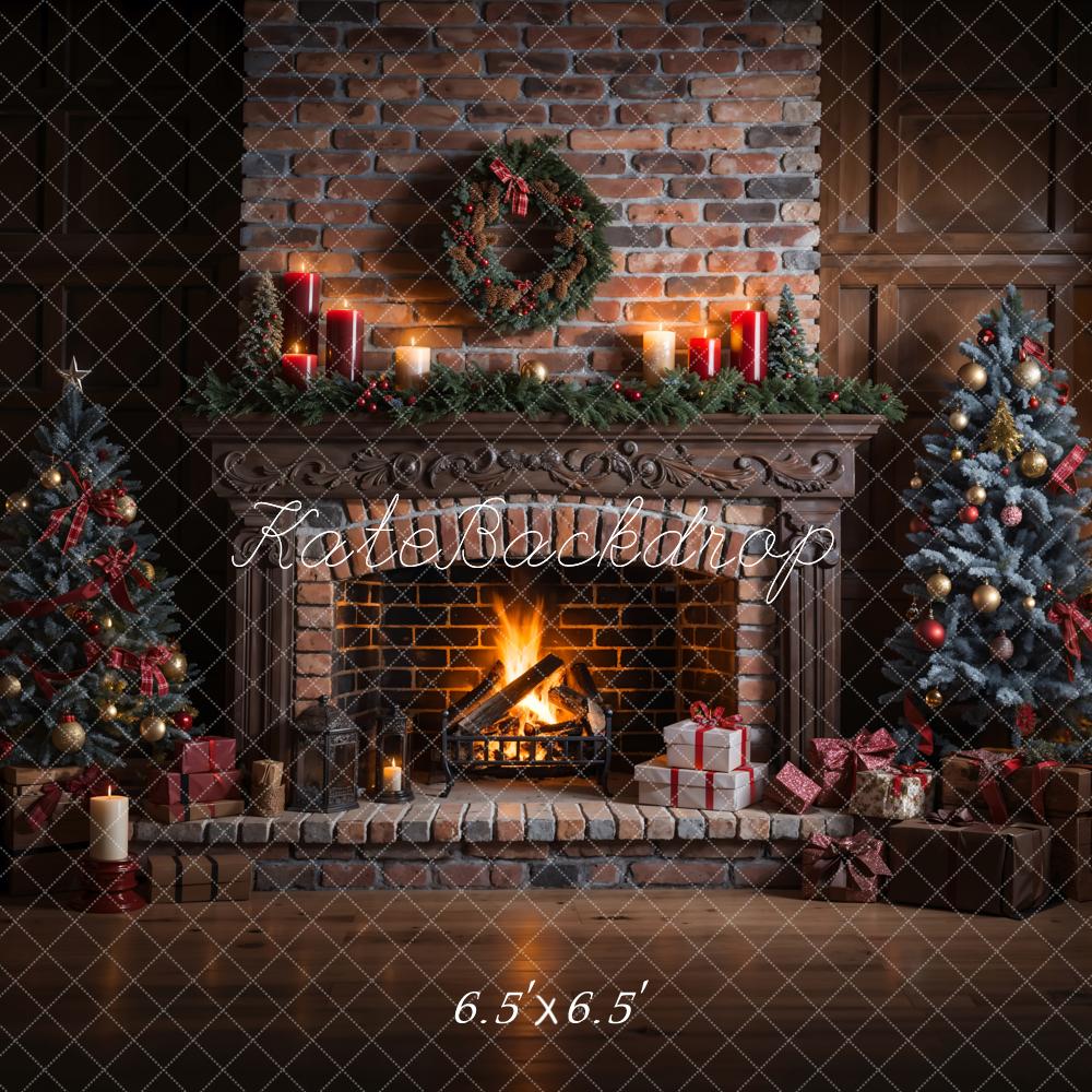 Kate Christmas Brick Fireplace Backdrop Designed by Emetselch