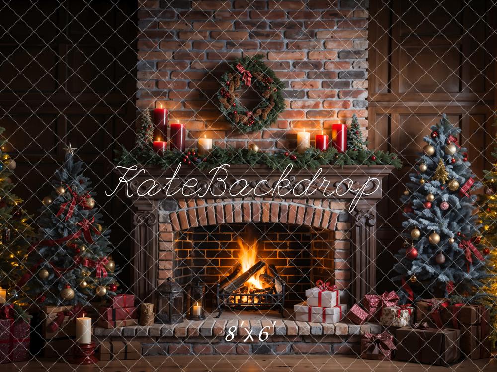 Kate Christmas Brick Fireplace Backdrop Designed by Emetselch