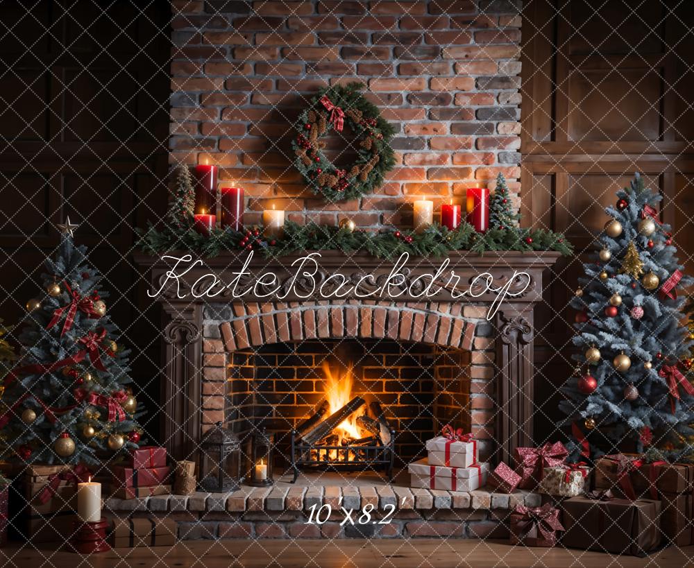 Kate Christmas Brick Fireplace Backdrop Designed by Emetselch