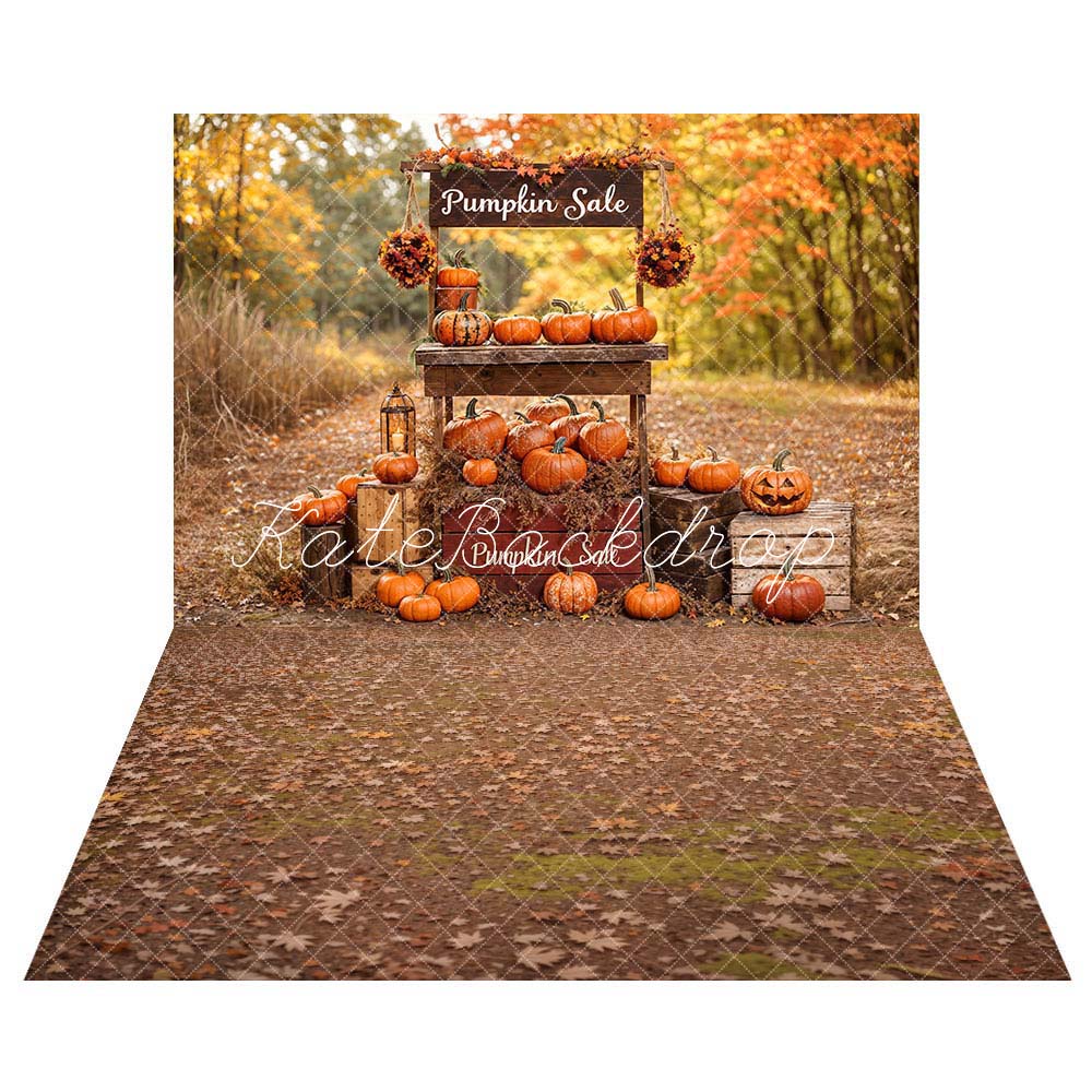 Kate Fall Pumpkin Sale Backdrop+Fallen Leaves Mud Floor Backdrop