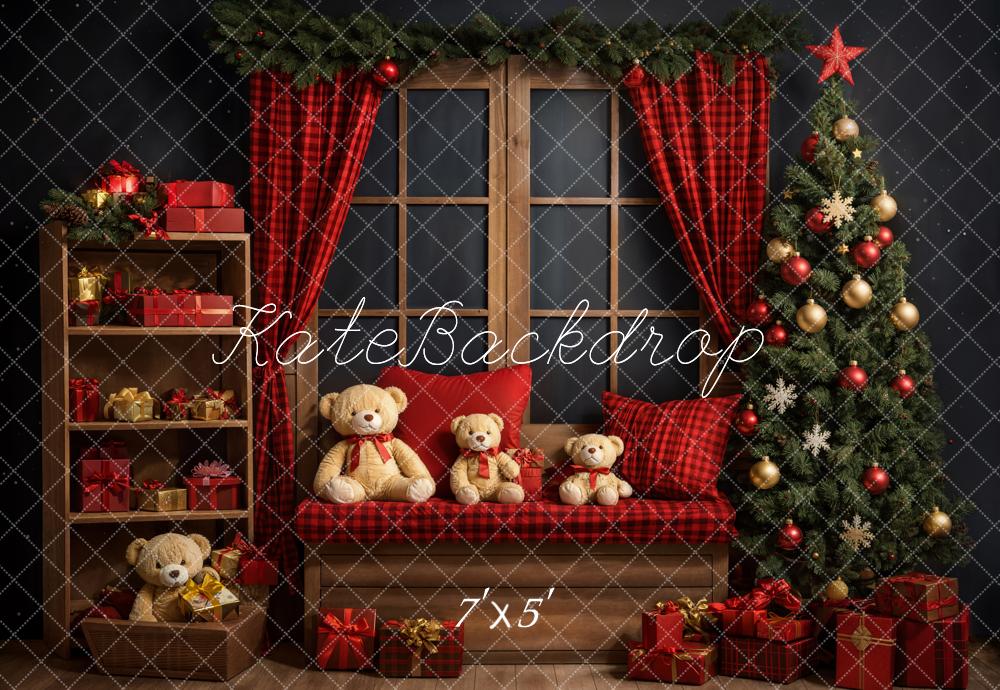 Kate Christmas Tree Backdrop Red Curtain Teddy Bear Designed by Emetselch