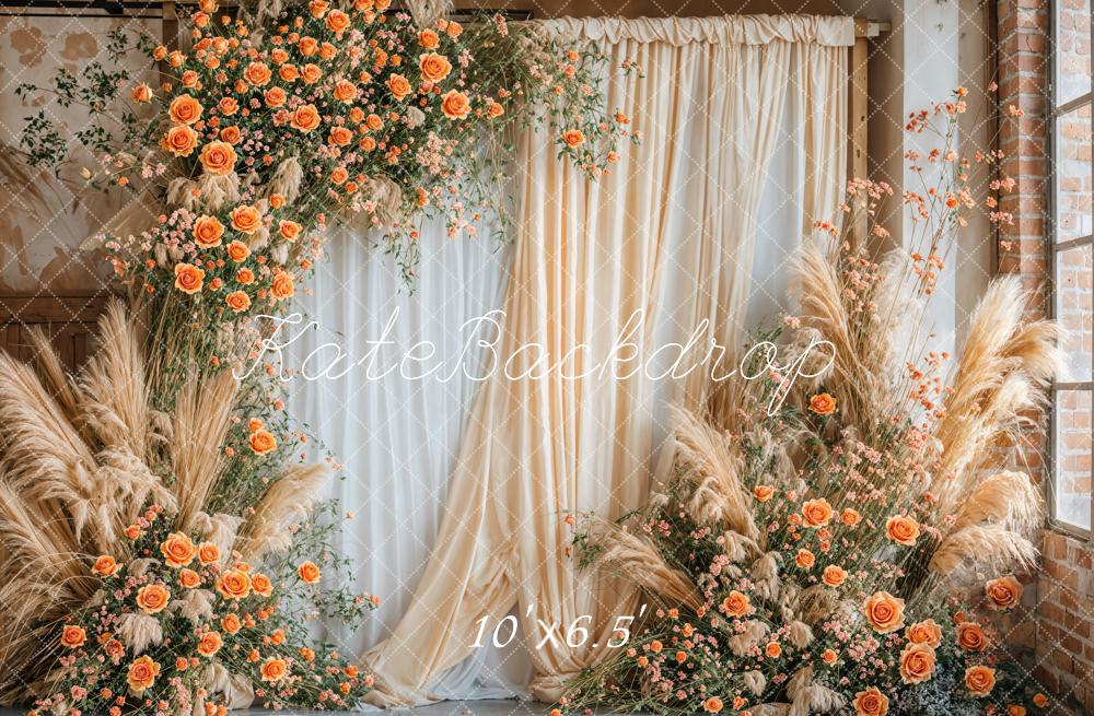 Kate Beige Flowers Boho Backdrop Designed by Emetselch