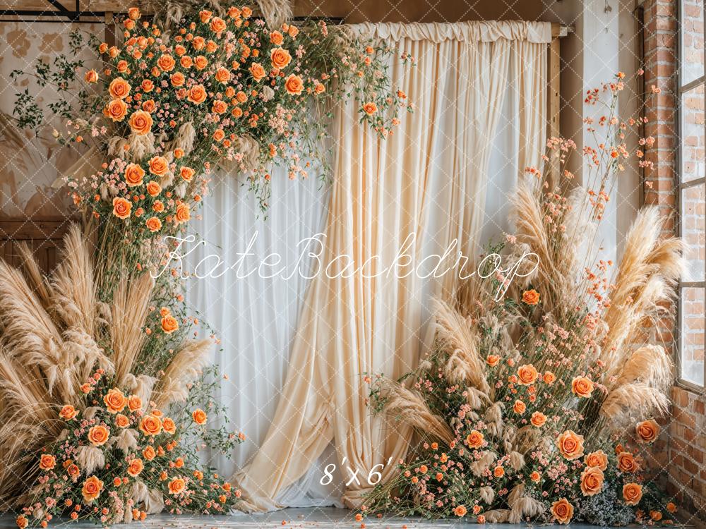 Kate Beige Flowers Boho Backdrop Designed by Emetselch