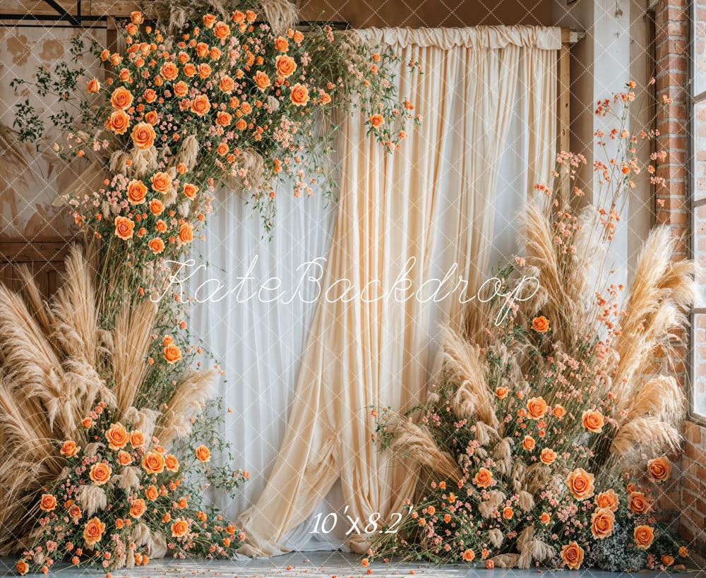 Kate Beige Flowers Boho Backdrop Designed by Emetselch