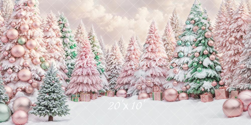 Kate Pink Christmas Tree Snow Backdrop Designed by Chain Photography