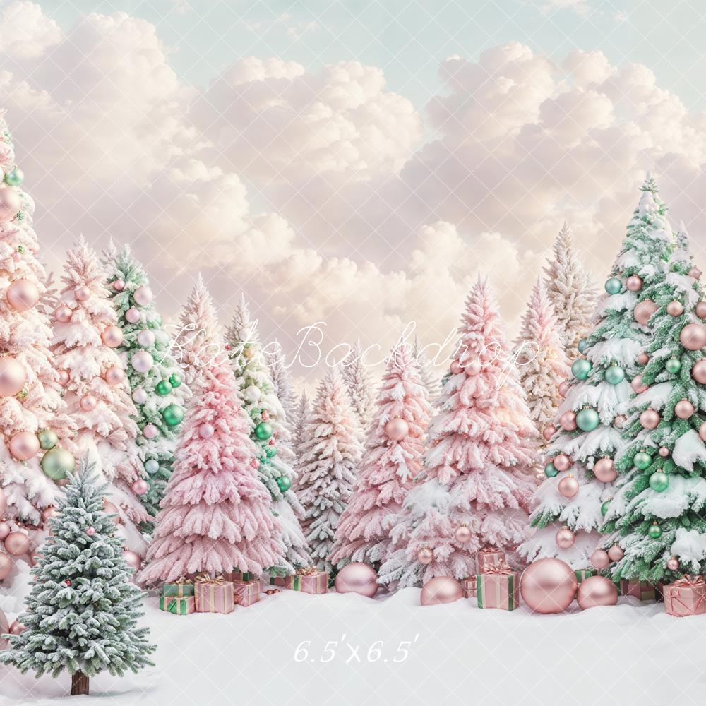 Kate Pink Christmas Tree Snow Backdrop Designed by Chain Photography