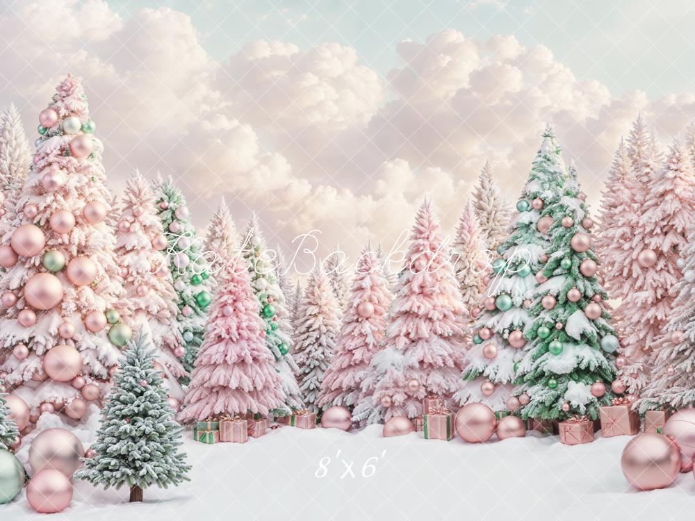 Kate Pink Christmas Tree Snow Backdrop Designed by Chain Photography