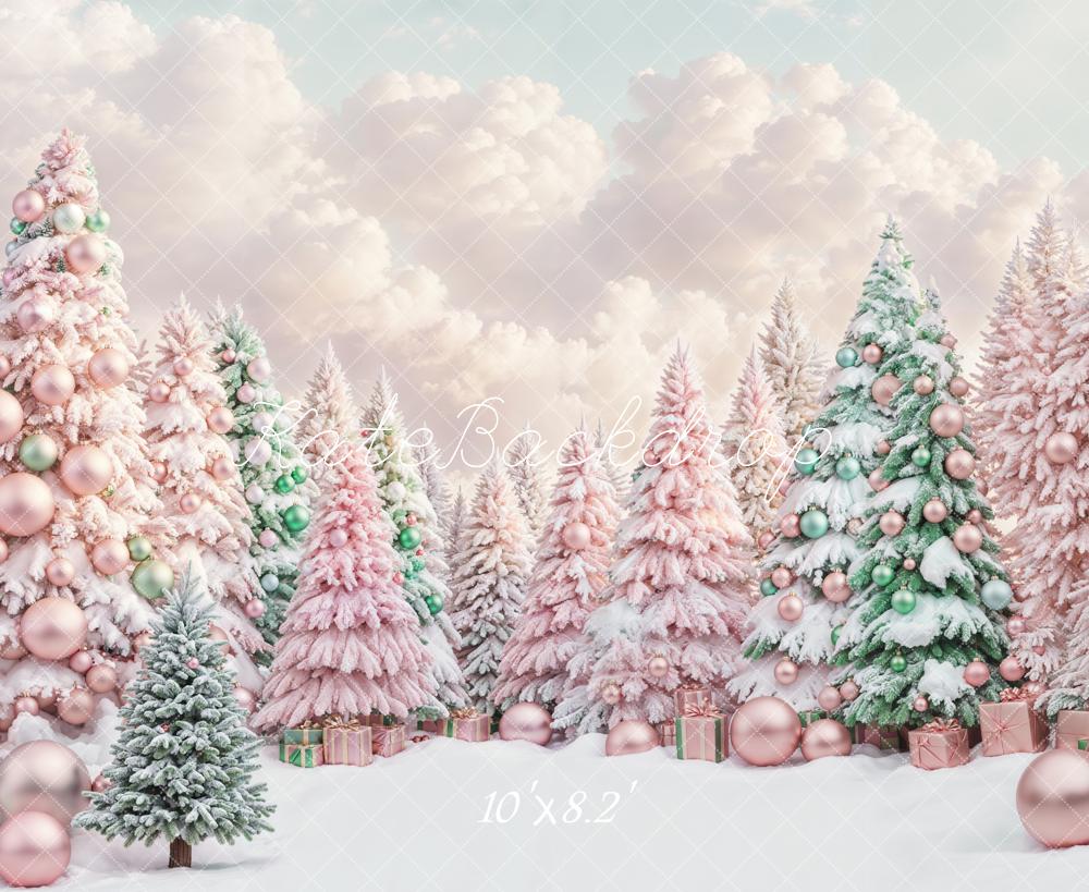 Kate Pink Christmas Tree Snow Backdrop Designed by Chain Photography