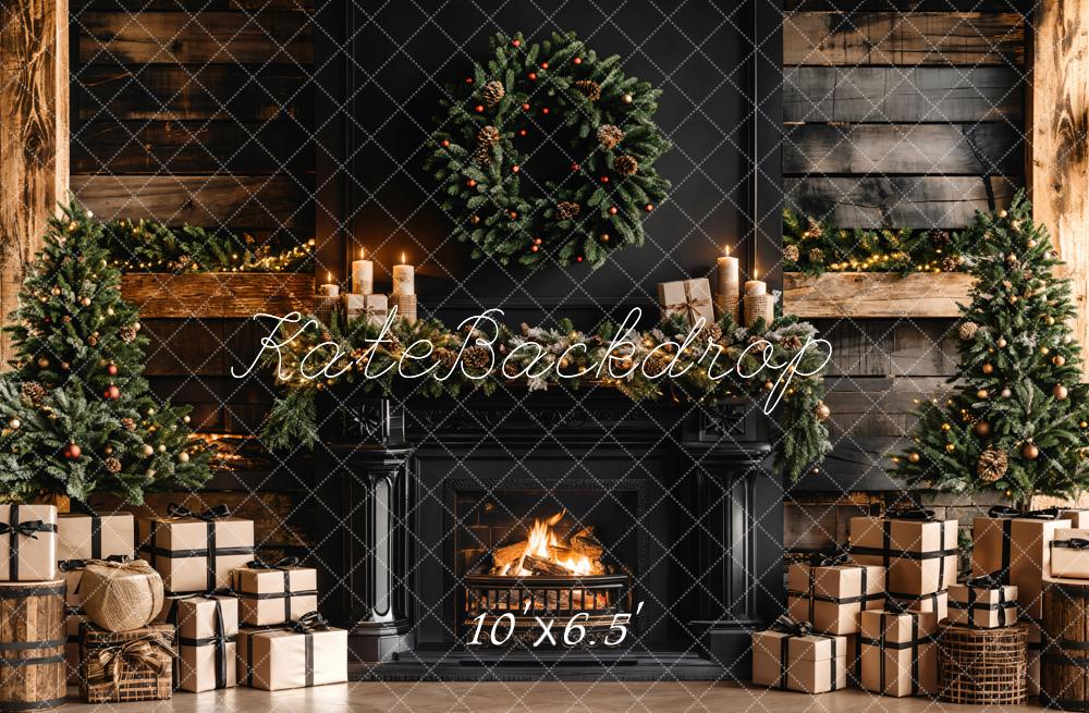 Kate Christmas Black Modern Fireplace Backdrop Designed by Emetselch