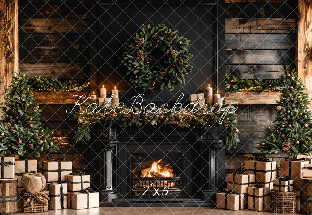 Kate Christmas Black Modern Fireplace Backdrop Designed by Emetselch