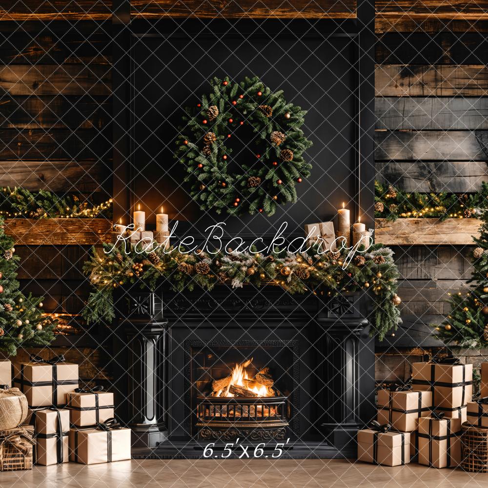 Kate Christmas Black Modern Fireplace Backdrop Designed by Emetselch