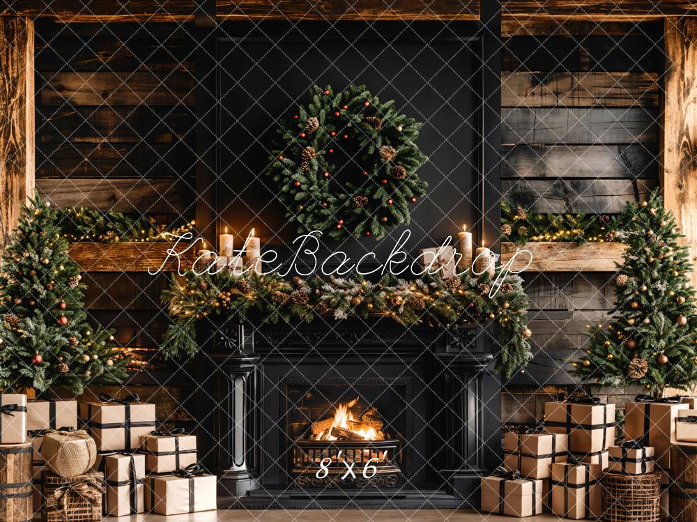 Kate Christmas Black Modern Fireplace Backdrop Designed by Emetselch