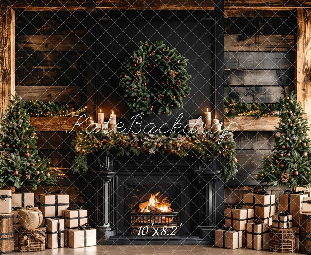 Kate Christmas Black Modern Fireplace Backdrop Designed by Emetselch