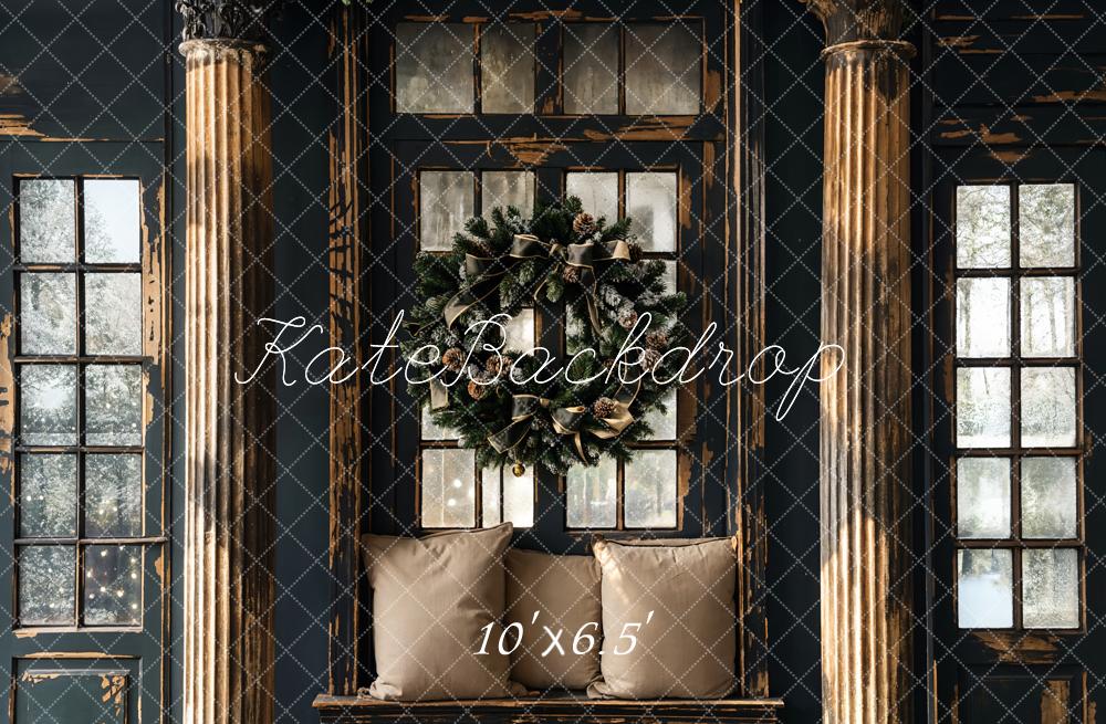 Kate Christmas Black Retro Shabby Wooden Backdrop Designed by Emetselch