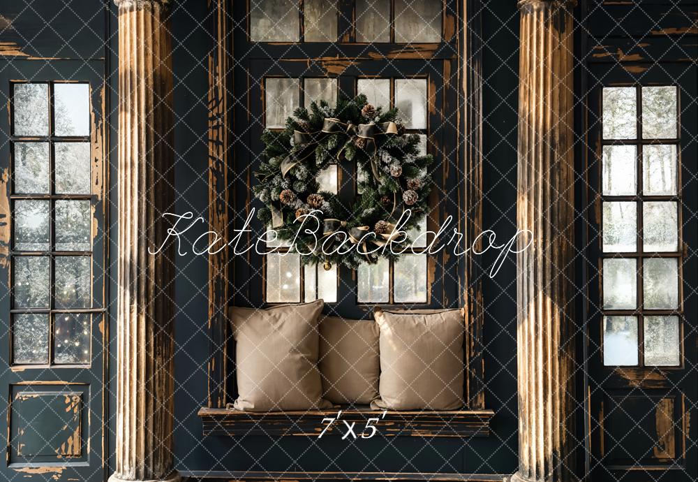 Kate Christmas Black Retro Shabby Wooden Backdrop Designed by Emetselch