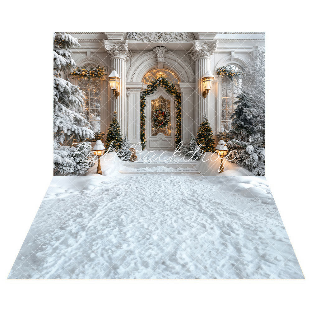 Kate Christmas White Door Backdrop+Snow Floor Backdrop