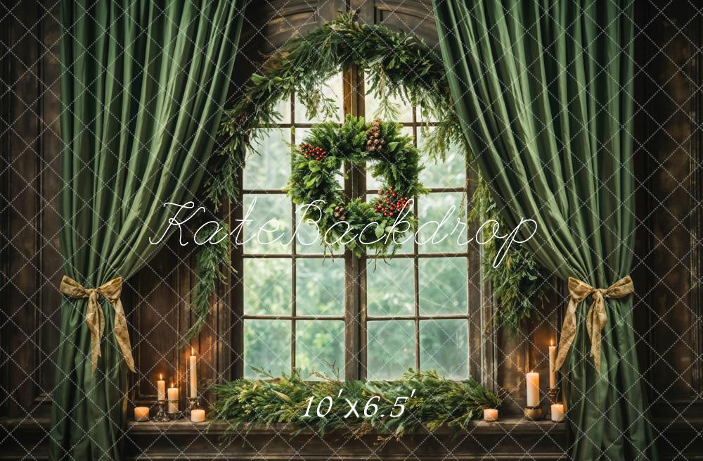 Kate Christmas Green Curtain Backdrop Window Designed by Emetselch