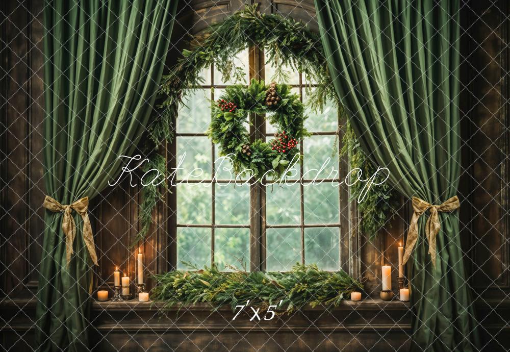 Kate Christmas Green Curtain Backdrop Window Designed by Emetselch