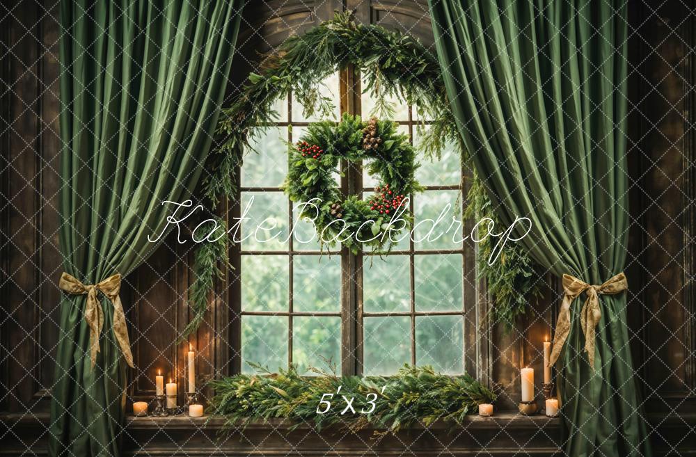 Kate Christmas Green Curtain Backdrop Window Designed by Emetselch