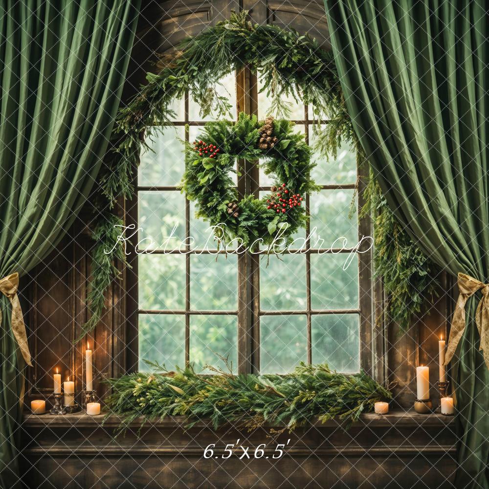 Kate Christmas Green Curtain Backdrop Window Designed by Emetselch