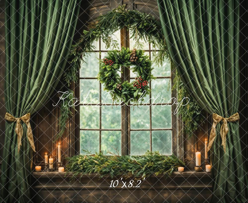 Kate Christmas Green Curtain Backdrop Window Designed by Emetselch