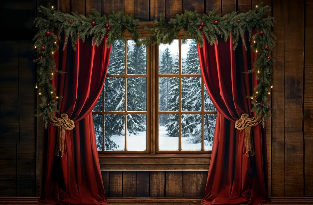 Kate Christmas Red Curtain Window Backdrop Designed by Emetselch