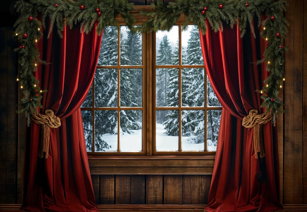 Kate Christmas Red Curtain Window Backdrop Designed by Emetselch