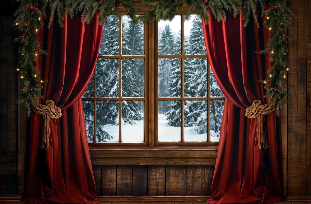 Kate Christmas Red Curtain Window Backdrop Designed by Emetselch