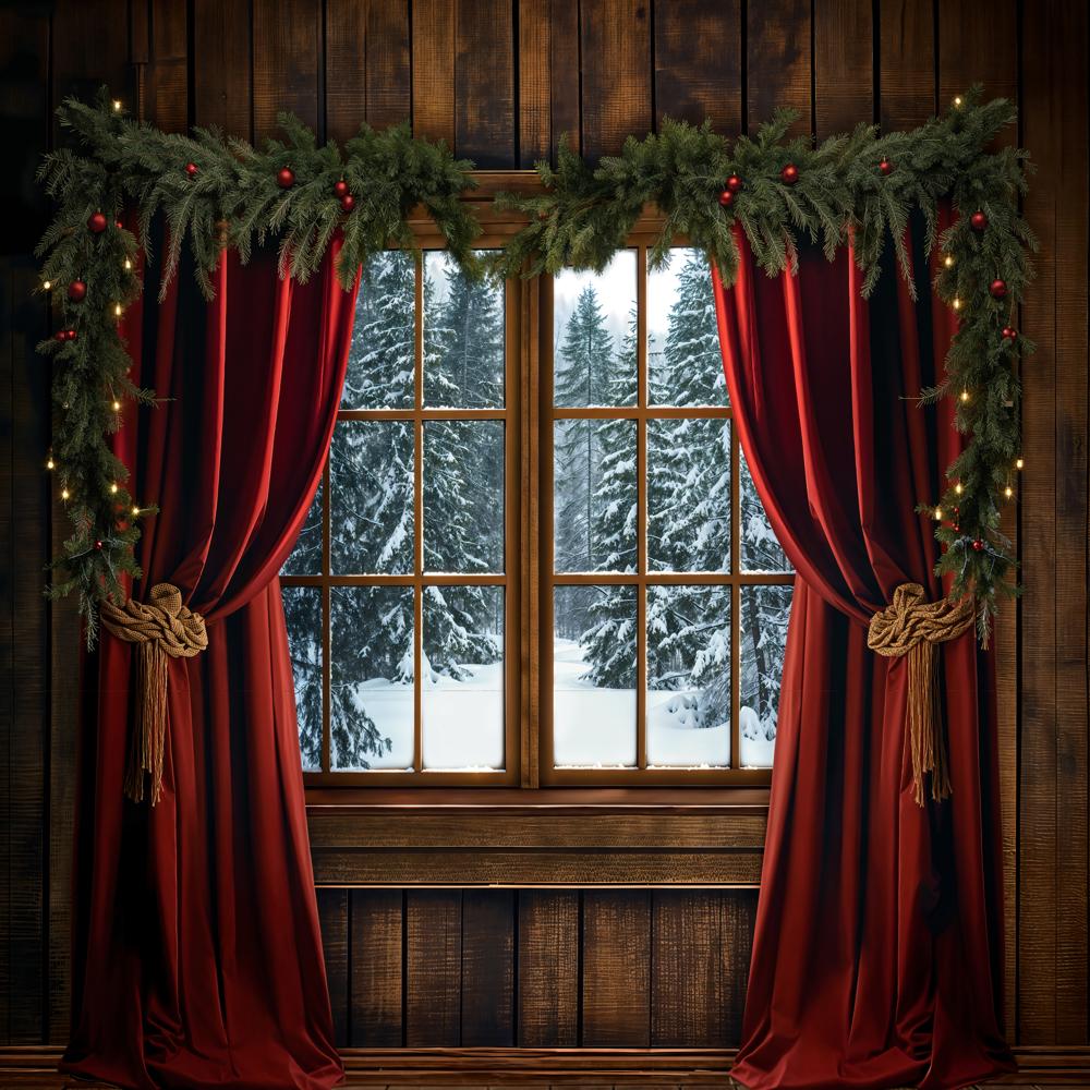 Kate Christmas Red Curtain Window Backdrop Designed by Emetselch