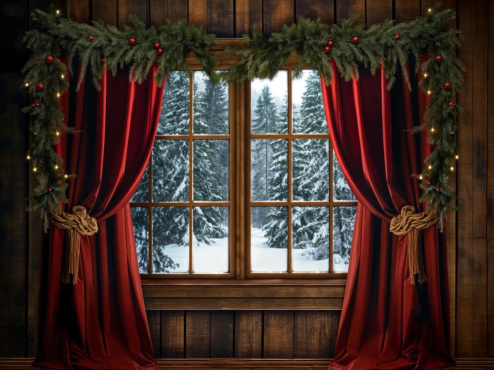 Kate Christmas Red Curtain Window Backdrop Designed by Emetselch