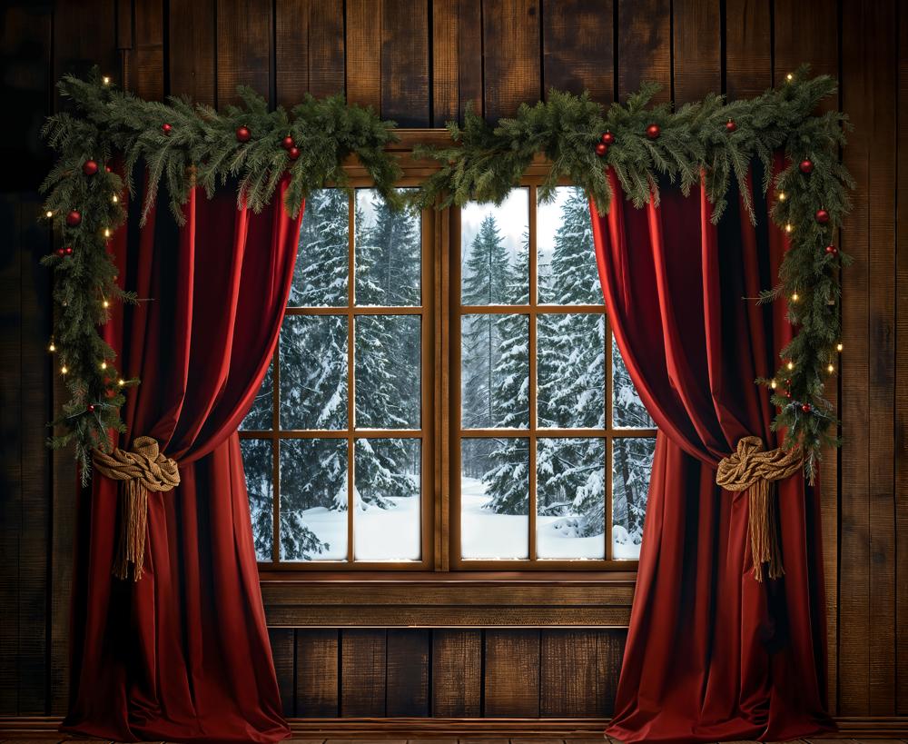 Kate Christmas Red Curtain Window Backdrop Designed by Emetselch