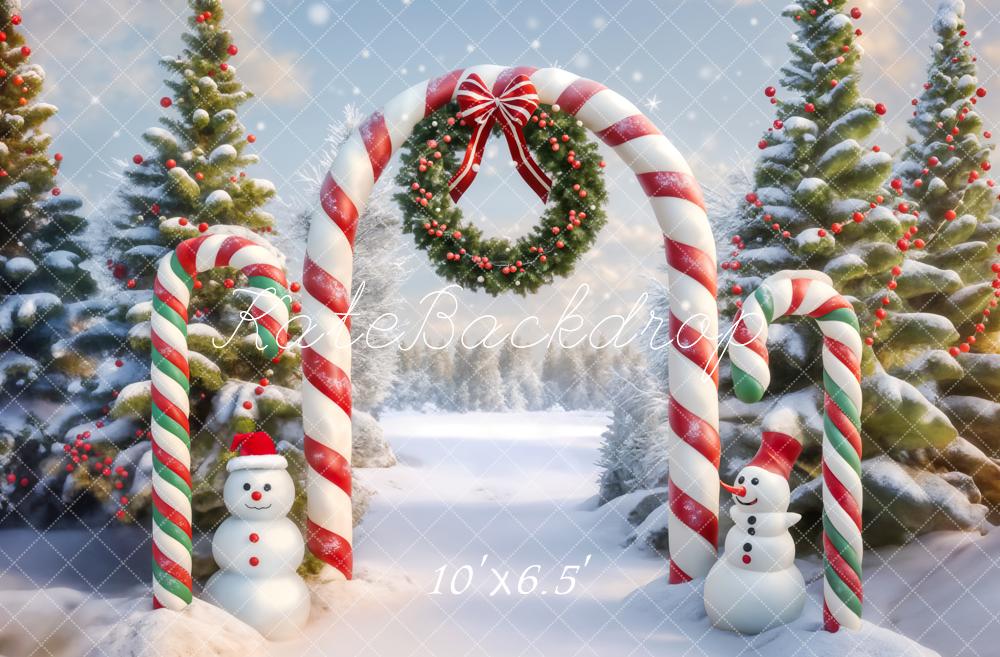 Kate Christmas Tree Snowman Candy Arch Backdrop Designed by Chain Photography