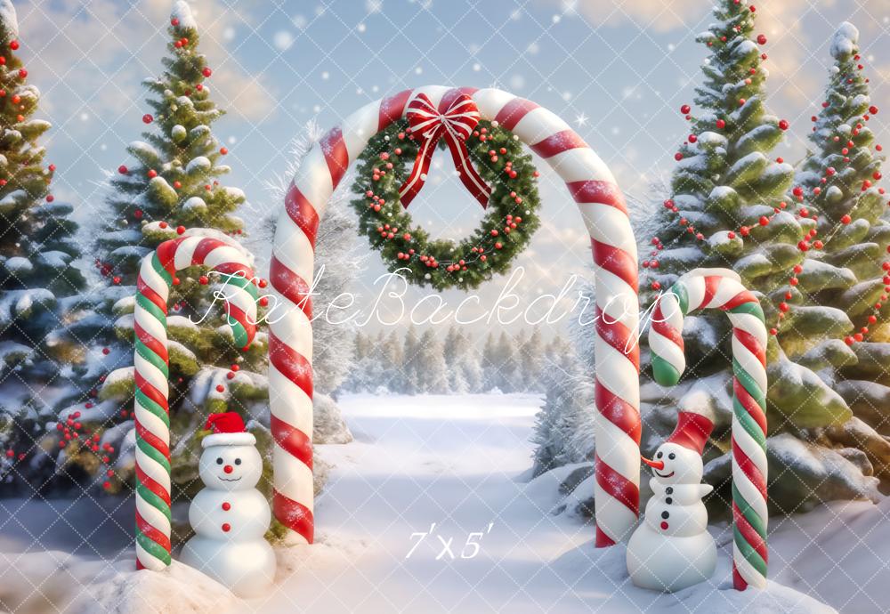 Kate Christmas Tree Snowman Candy Arch Backdrop Designed by Chain Photography