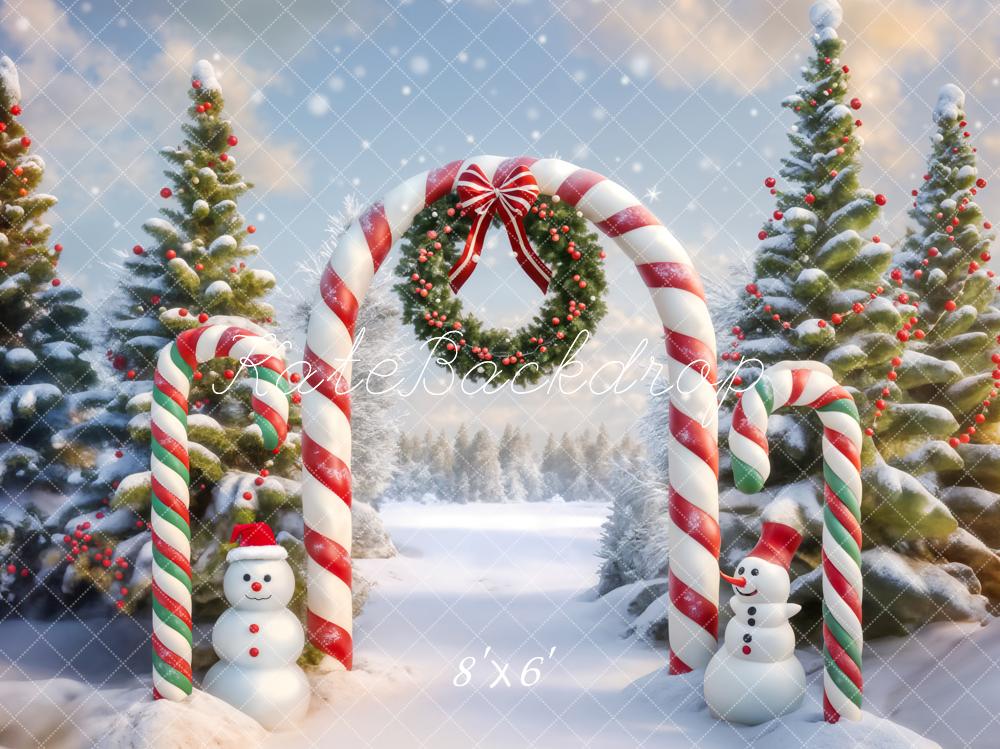 Kate Christmas Tree Snowman Candy Arch Backdrop Designed by Chain Photography