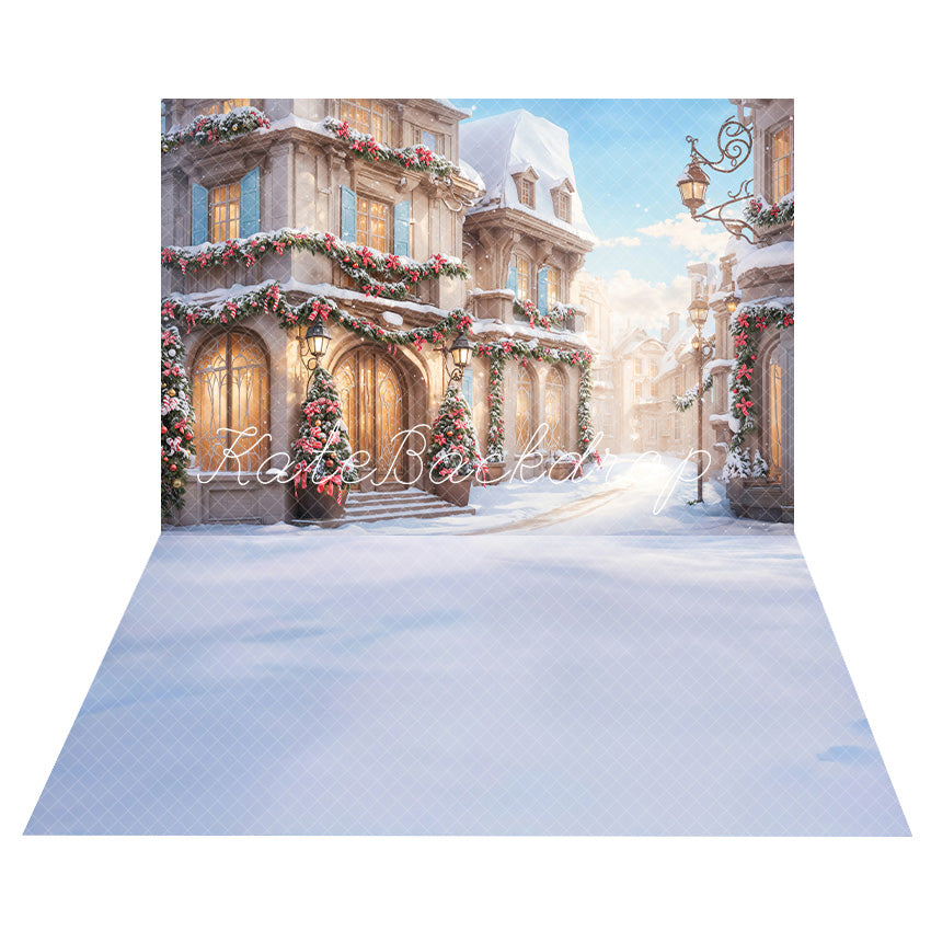 Kate Christmas Town Backdrop+White Snow Floor Backdrop