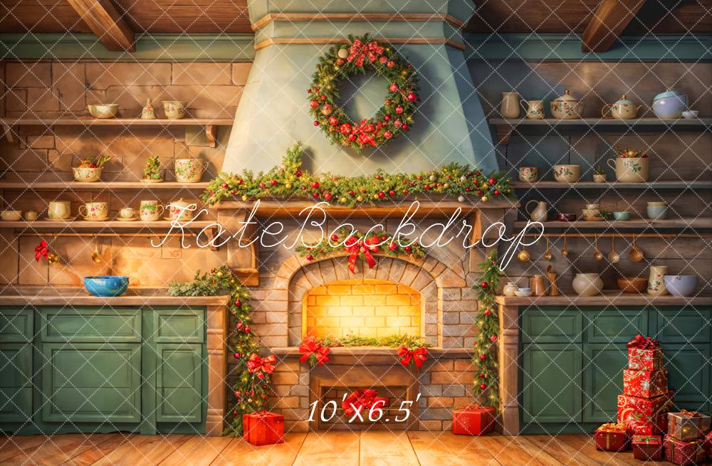 Kate Fireplace Kitchen Christmas Backdrop Designed by Chain Photography