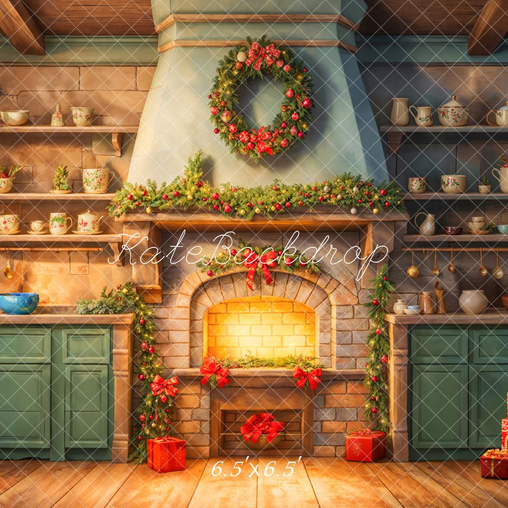 Kate Fireplace Kitchen Christmas Backdrop Designed by Chain Photography