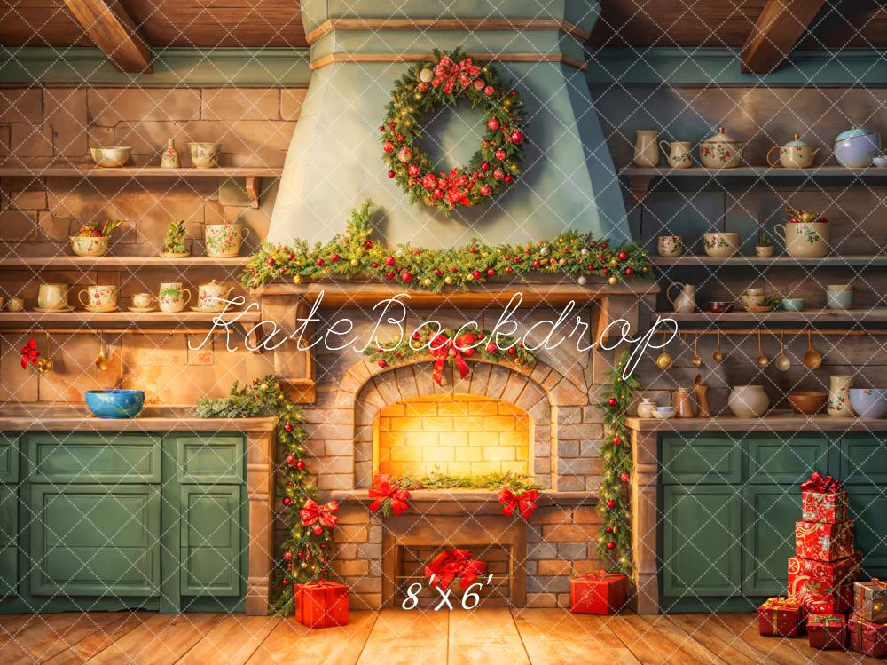 Kate Fireplace Kitchen Christmas Backdrop Designed by Chain Photography