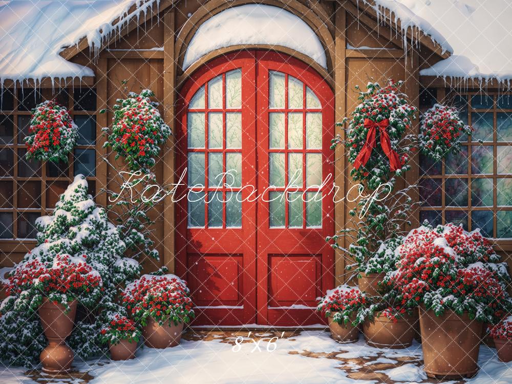 Kate Winter Red Flower Arch Door Backdrop Designed by Chain Photography